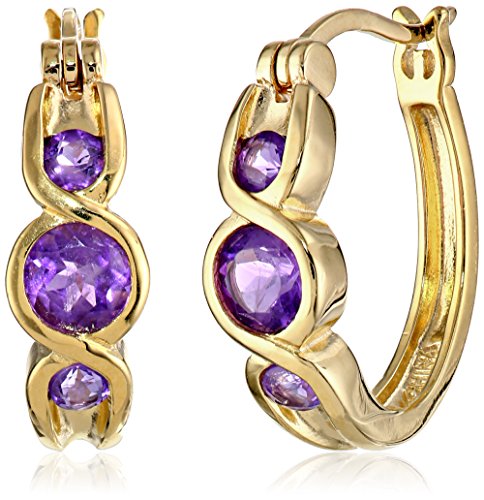 Amazon Collection 18k Yellow Gold Plated Sterling Silver Genuine African Amethyst Twisted Hoop Earrings