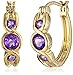 18k Yellow Gold Plated Sterling Silver Genuine African Amethyst Twisted Hoop Earrings