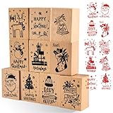 10 Stück Weihnachten Stempel Holz – Rechteck Motivstempelset mit "Merry Christmas" Designs, Mini Motivstempel ideal für Kinder, Weihnachtskarten, Scrapbooking, Geschenkverpackung, DIY Deko