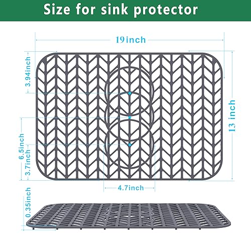 GUUKIN Sink Protectors for Kitchen Sink 19x13 & 24x12.5 & 13x11 & 26x14 & 28x14 & 29x15, Large Silicone Mats Grid for Bottom of Farmhouse Stainless Steel (19x12.5 with 3 Reserved Holes) - Thumbnail 7