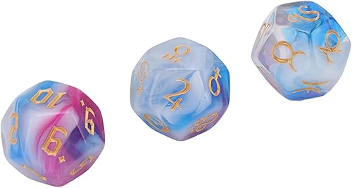 Yhedral - Juego de dados (3 piezas) para DND, juego de dados astrológicos de 12 lados con purpurina, fácil de leer para juegos de mesa (azul)