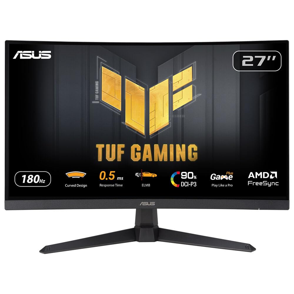 ASUS TUF Gaming VG27WQ3B Curved Monitor WQHD 27" 180Hz, 1ms GtG, FreeSync, AdaptiveSync, HDR 10 - Fast-VA Panel, 16:9, 2560 x 1440, DisplayPort, HDMI, Speaker