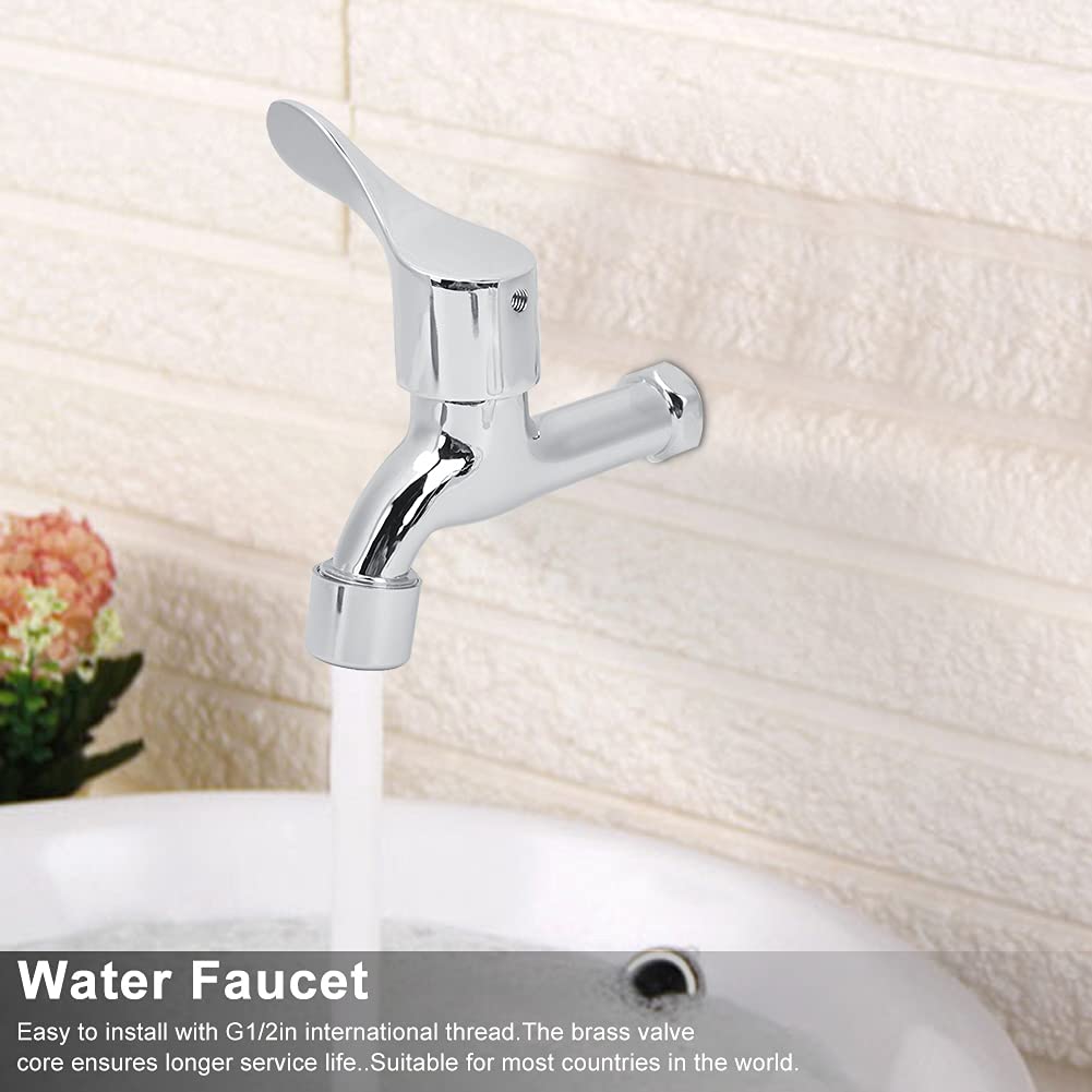 Water Tap G1 2in Zinc Alloy Chrome Plated Single Cold Water Sink Water Tap Bathroom Faucet Lavatory Washbasin — view 4