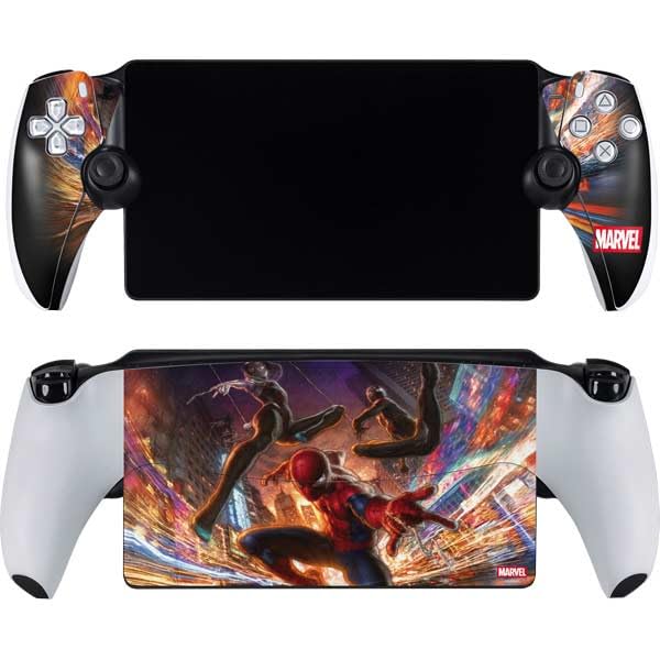 Skinit Decal Gaming Skin Compatible with PlayStation Portal Remote Player - Officially Licensed Marvel Spiderman Group Wall Design