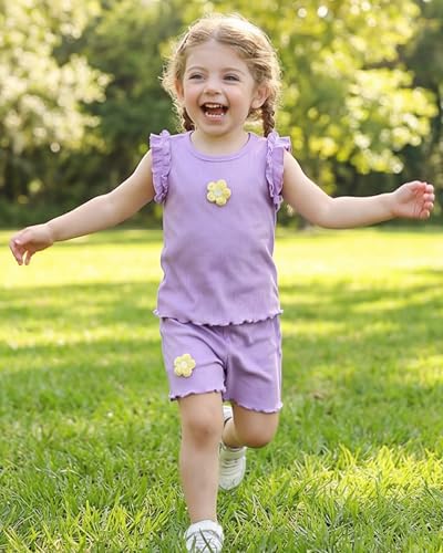 Image of Weebaby Toddler Girl Clothes Baby Summer Outfits Sleeveless Halter Top Ruffle Short Set Cute Kids Clothes Girls