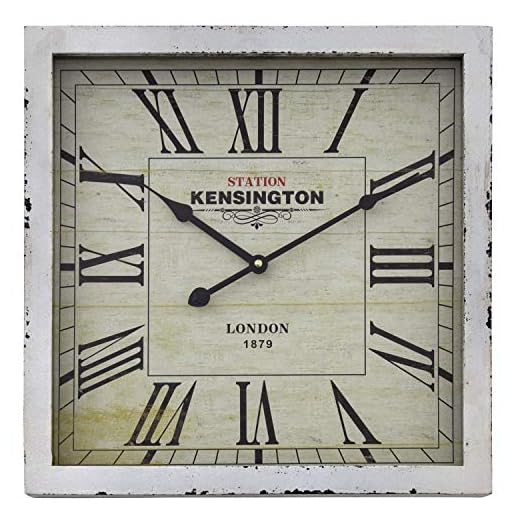 Yosemite Home Decor Square Wooden Wall Clock, White Frame, White Face, Black Text, Black Hands 2.5 x 16 x 16
