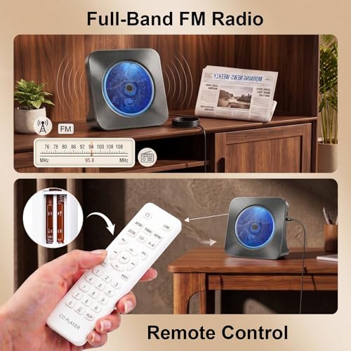 Image of Gueray CD Player Portable Bluetooth Desktop CD Player for Home with Timer Built-in HiFi Speakers with LCD Screen Display Boombox FM Radio USB Type-c (Light Black)