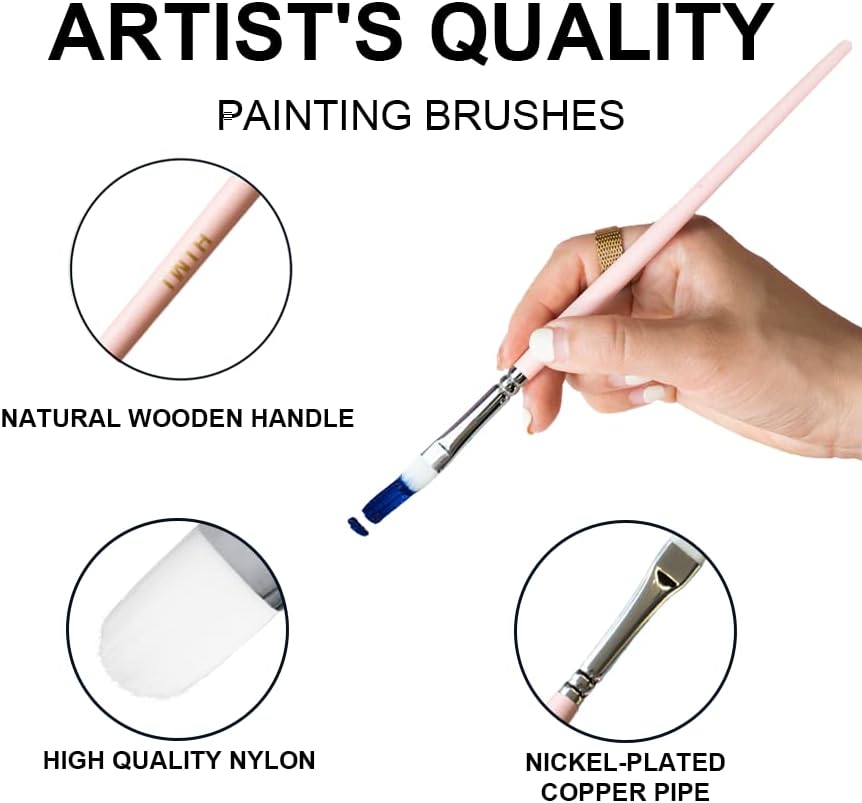 Miniatura 5 de HIMI Little Bird - Juego de 5 pinceles para pintura acrílica al óleo gouache, 1 pincel ancho, 3 pinceles de abanico, 1 pincel de revestimiento,