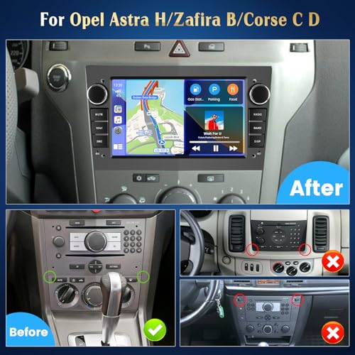 Hikity Radio samochodowe z systemem Android 2+64G do Opel Astra H/Zafira B/Corse C D Wireless Carplay Android Auto, 7-calowe radio samochodowe z ekranem nawigacyjnym Bluetooth EQ FM/RDS USB kamera