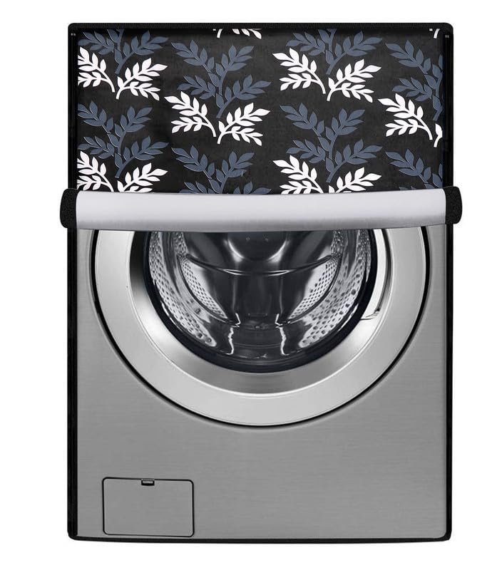 Image of Front Load Washing Machine Cover Compatible For LG, Bosach 6Kg, 6.5Kg, 7Kg, 7.5Kg, 8Kg, 8.5Kg, 9Kg, 10Kg (66L X 61D X 84H), Waterproof, Dustproof Fully Automatic , Black Leaf.