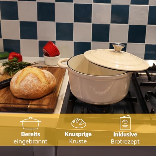 Chefarone Gusseisen Topf 24 cm 3,5 L Emailliert Cocotte Bräter - Creme – Ansicht 3