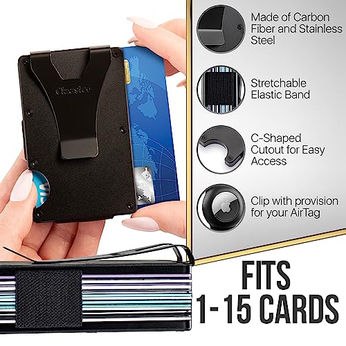 Classico Slim Wallet with Airtag Holder - RFID Blocking, Minimalist Metal Wallet for Men (Black)3