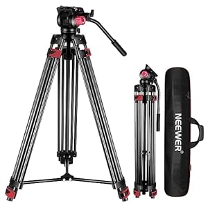 NEEWER 79″/200cm Video Tripod, Heavy Duty Aluminum Alloy Camera Tripod Stand with 360° Fluid Drag Head, QR Plate Compatible with Canon Nikon Sony and Other DSLR Camera Camcorder, Load Up to 17.6lb/8kg