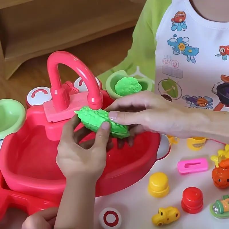 Image of Mini Kids Pretend Kitchen Sink Toy | Pretend Dishwasher with Running Water | Play Sink & Kitchen Playset with Tableware | Multicolour