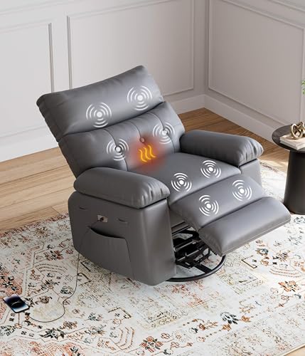 GarveeHome Power Rocker Swivel Recliner Chair - Heat and Massage, PU Leather Electric Glider Rocking...
