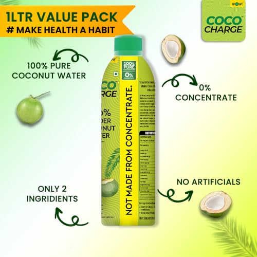 Image of Wow! Coco Charge Cococharge Tender Coconut Water Refreshing & Hydrating Drink,1000 Ml (Pack Of 2)