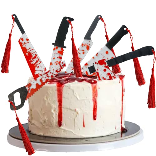 Gyufise 6Pcs Blood Splatter Knife Cake Toppers Horror Halloween Acrylic