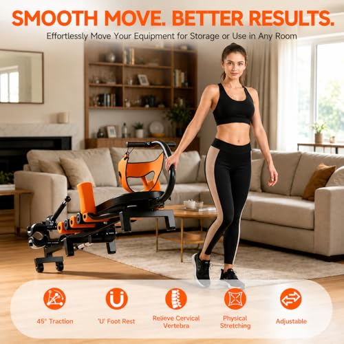 Image of Back Stretcher Machine for Spinal Pain Relief Adjustable Back Lumbar Support Sciatica Pain Relief Device Leg Height Stretcher Lower Back Decompress Stretcher Board Leg Stretching for Home Workout (Black with Orange)