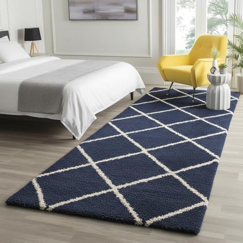 Image of Carpet for Hallway, Kitchen, and Modern InteriorsCarpetCozy Shag Runner for Living Room, Bedroom & Office Decor ETC Size 2x7 feet, Patten-Solid Blue B