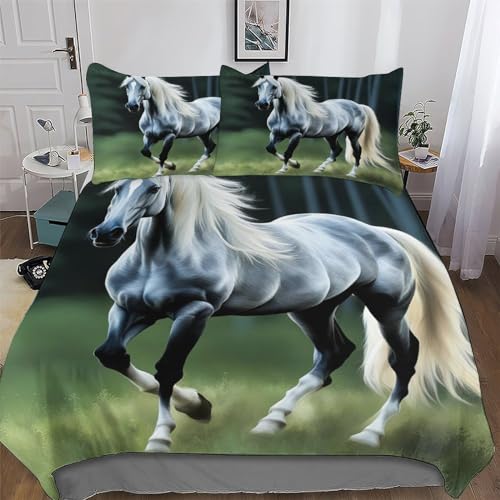LTTTT Juego de funda de edredón con diseño de caballo animal, ropa de cama para adultos, adolescentes y niños, fundas de edredón con funda de almohada, funda de edredón suave, 2 piezas individuales