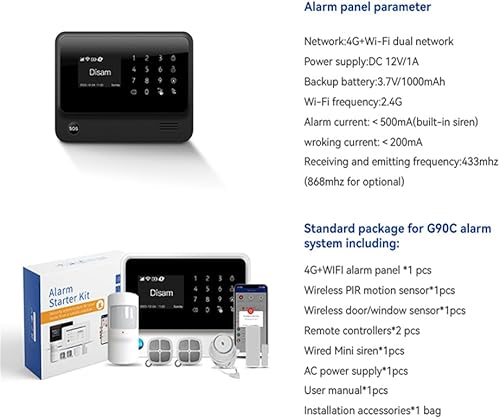 Miniatura 5 de Sistema de alarma inalámbrico WiFi GPRS de 2.4 GHz, anfitrión de alarma GSM4G con pantalla táctil LCD, control remoto, seguridad inteligente, sensor