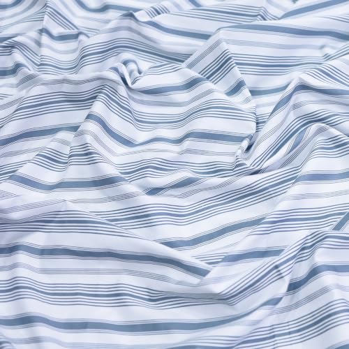Image of Feather & Stitch Printed 500 TC Split King Size Sheet Set, 5 Piece Bed Sheets Set, 2 Twin Fitted Sheet, 1 King Flat Sheet & 2 King Pillowcases, 18 inch Deep Pockets Sateen Weave - Blue Stripe Print