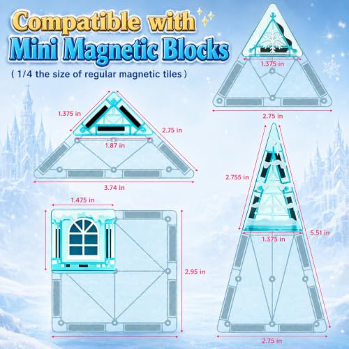 Image of Mini Magnetic Tiles 30PCS Ice Castle Building Set for Kids Ages 3+ | travel friendly,ice castle magnetic tiles, mini 30pcs set, safe abs, strong magnets, stem pretend play toy for kids 3+