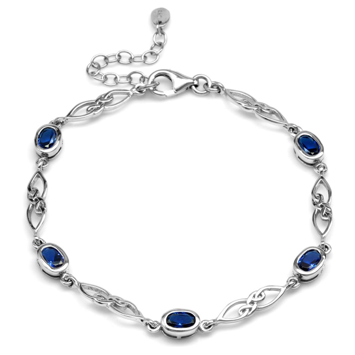Silvershake Birthstone Gemstones White Gold Plated or Yellow Gold Plated 925 Sterling Silver Scroll/Filigree Celtic Knot Weave 7.25 to 8.75 Inch with Adjustable Extension Bracelet Jewelry for Women
