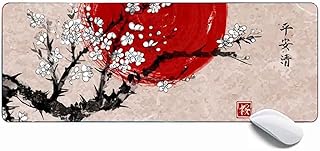MSHAJ Pretty mouse Pad Japanese Painting Red Sun Cherry Blossom Gaming Mouse Pad XL,Extended Large Mouse Mat Desk Pad 31.5x11.8x0.12IN,Stitched Edges Non Slip Mousepad for Computer,Keyboard & Laptop