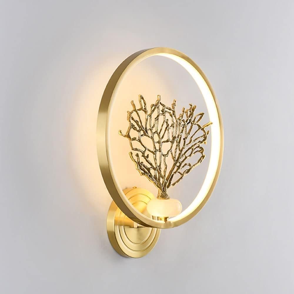 JKJZSALJ All-Copper New Chinese Style Wall Lamp - Elegant LED Sconce for Living Room,Coral,Coral