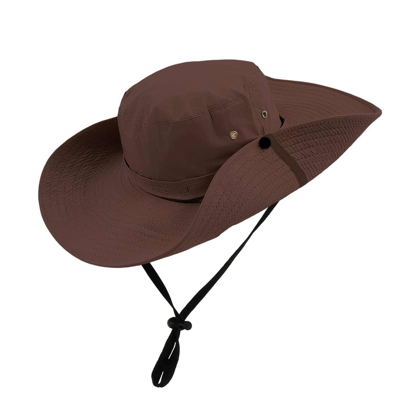 QINGZY Mens Wide Brim Fishing Hat, UV Protection Bucket Hat with Chin Strap, Foldable Waterproof Sun hat, Breathable Outdoor Boonie Cap for Hiking Camping Safari Beach (Coffee)
