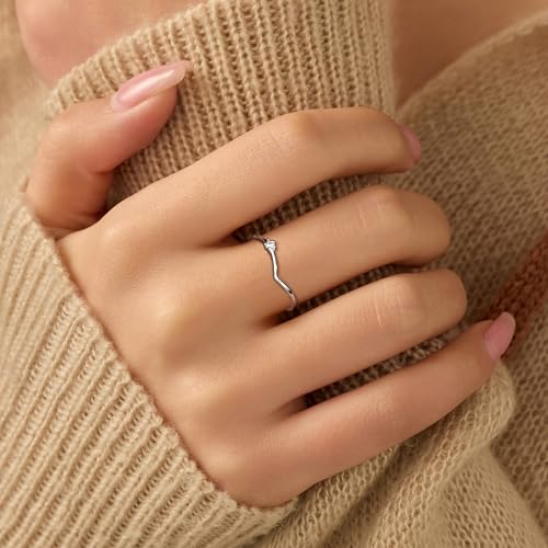 SUYACS Dainty 14K Gold Plated V Rings for Women Non Tarnish 925 Sterling Silver CZ Birthstone Wedding Bands Engagement Promise Ring Stackable Thin Simple Ring Jewelry Birthday Gifts for Her3