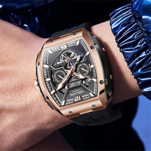 Image of OLEVS Luxury Watches for Men Black Mechanical Wrist Watch Self Winding Automatic Tourbillon Watches Skeleton Waterproof Mens Wrist Watch