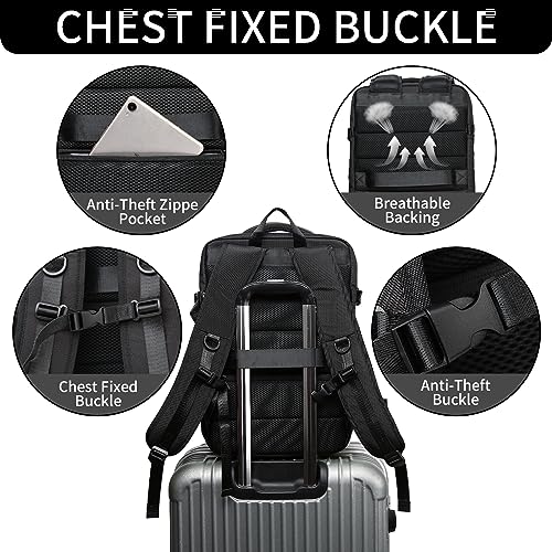 Waterproof Travel Backpack for Women Men, 44L Carry On Backpack with USB Charging Port, 17.3" Laptop Back Pack, Personal Item Bag for Airlines Approved, Business Bag Casual Daypack 1680D 6