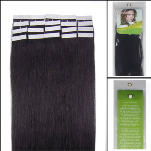 16-24 Inch Color Long 17 Colors 5 Length Tape in Premium Remy Human Hair Extensions_20 Pcs Set 70g Weight Straight Women Beauty Salon Style Design (20inch 50g with 20pcs, 1B black with brown)