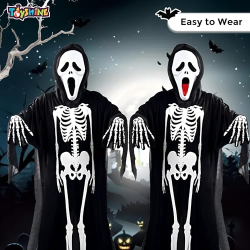 Image of Toyshine Black Cosplay Scary Ghost Bhoot Skeleton Halloween Costume Fun Entertaining Fancy Dress Theme Party Props For Kids Boys Girls,5-9yrs