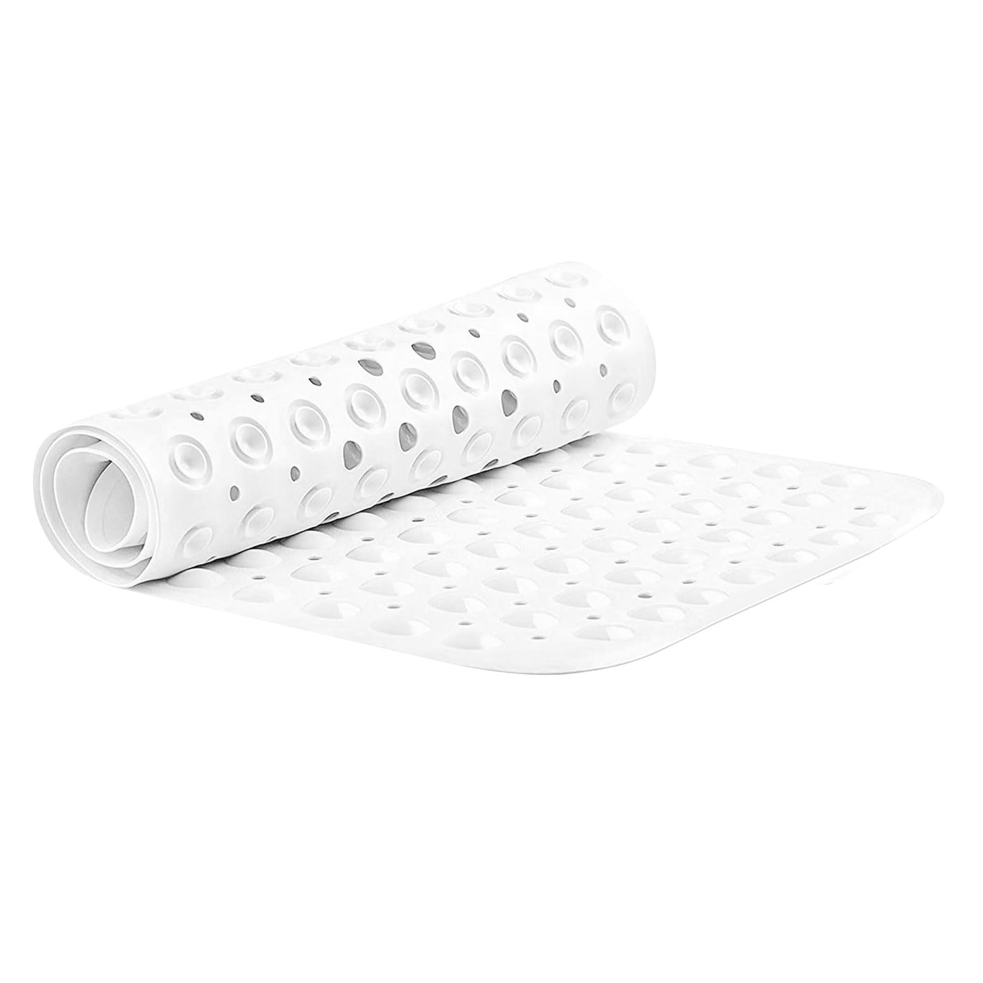 VELVETIO Bathtub Mat Non Slip - 70x38cm Medium Long Shower Mats Non Slip Anti Mould, Anti Slip Bath Mats with Suction Cups and Drain Holes, Machine Washable, White
