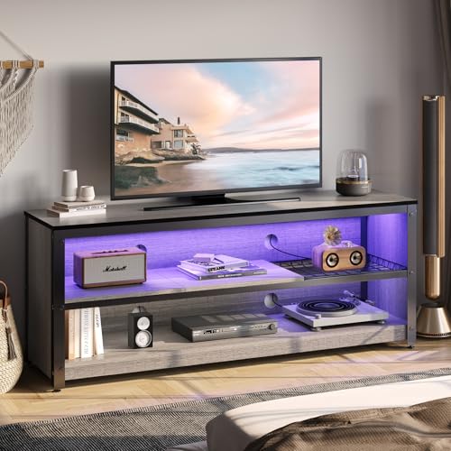 Bestier Gaming Entertainment Center for 50/55/60 Inch TVs, LED TV Stand Cabinet with Adjustable...