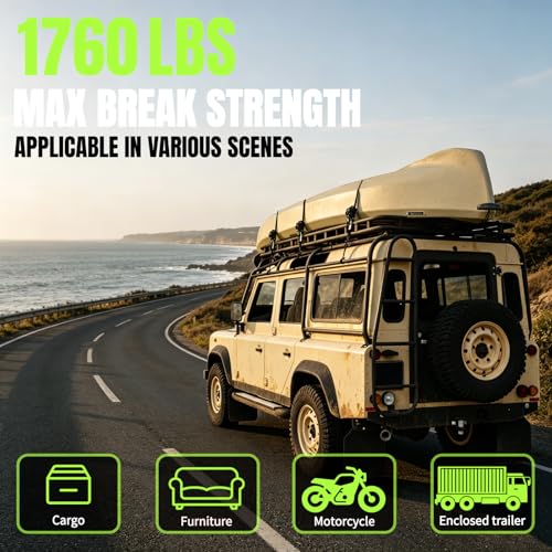 Image of Retractable Ratchet Straps, 4-Pack, 1 Inch x 12 Feet Heavy Duty Tie Downs, 1760lb Break Strength, Self Retracting for Truck, Cargo, Trailer, Motorcycle, ATV, UTV (Black-Green, 8pack)