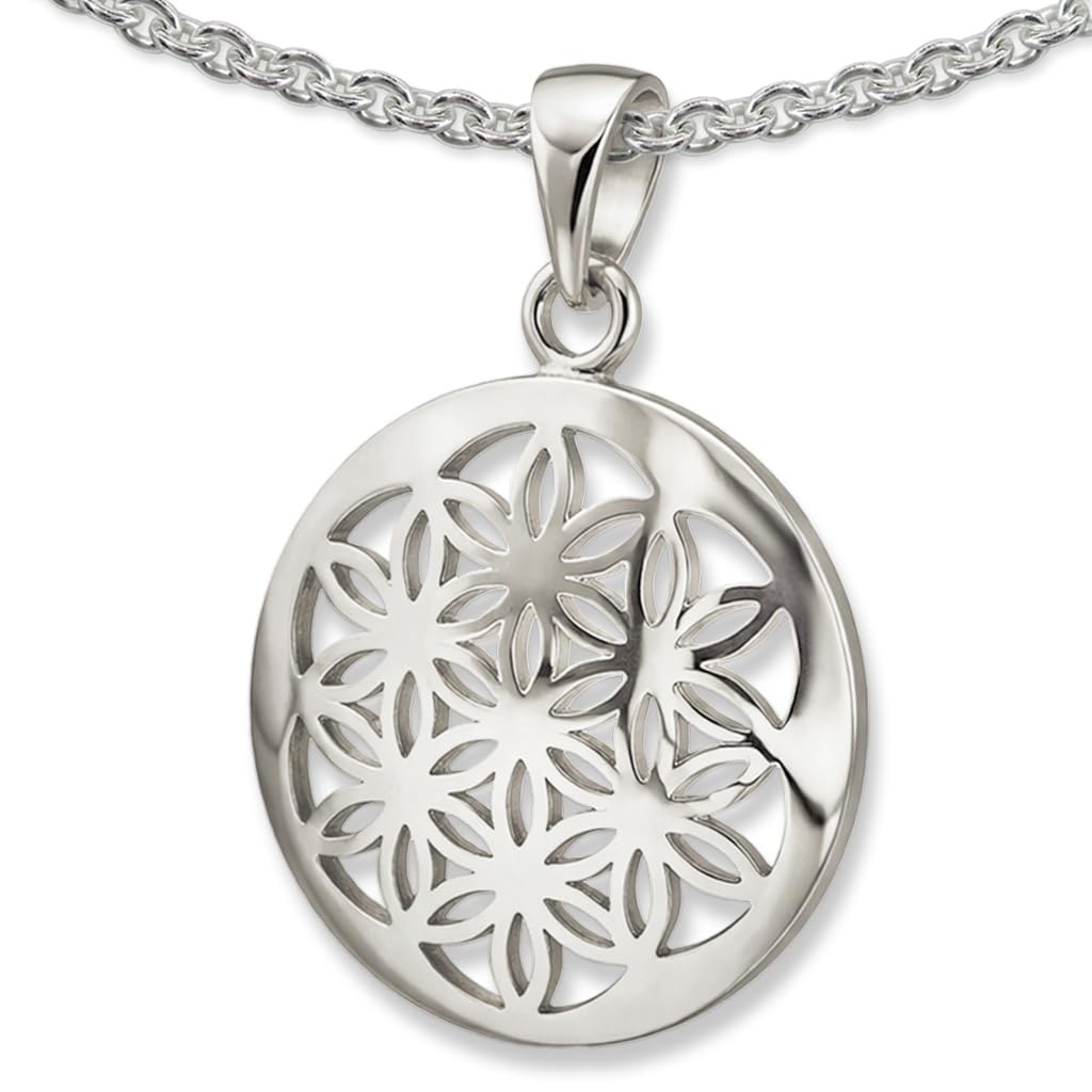 CLEVER SCHMUCK Collana da donna con fiore della vita, diametro 16 mm, bordo sottile lucido, con catena Erbs 45, in argento Sterling 925, in confezione regalo