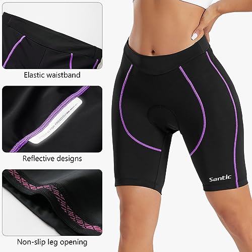 Shorts de ciclismo femininos acolchoados da Santic para ciclismo, leggings respiráveis, Roxa, Large