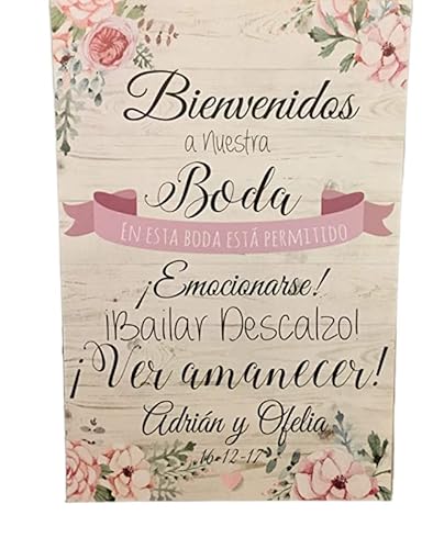 Cartel Bienvenidos a nuestra Boda, gracias por venir, con peonias rosas