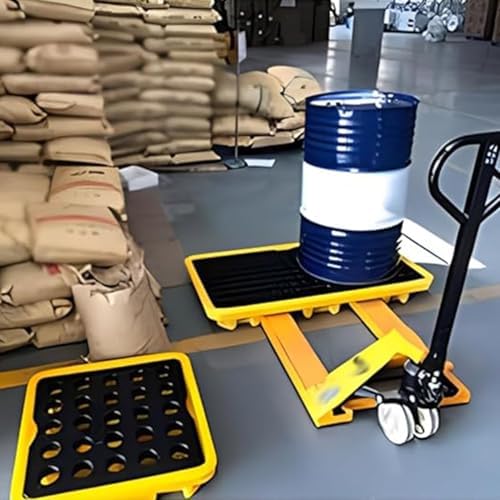 Modular Low Profile Spill Containment Tray - Stackable 33X33Cm Sump Platform with Drainage Forklift Access for Efficient Spill Control & Easy Transport Solutions,33x33x5.8cm-Black+Yellow