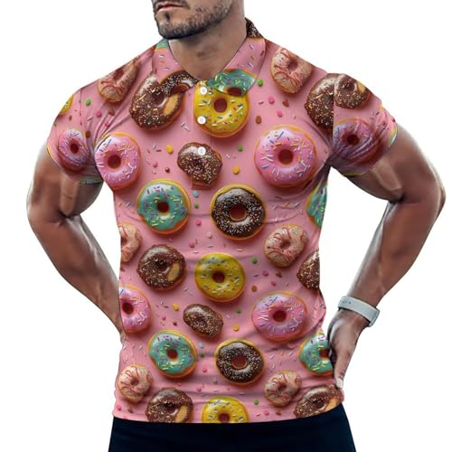 Polo de golf homme doux et confortable à motif donuts roses