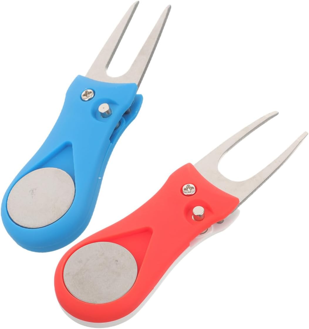 Hemoton 2pcs Portable Golf Divot Repair Tool with Stainless Steel Fork and Plastic Handle for Golfs the Course, Clean Grooves and Easy Turf Restoration Accessories