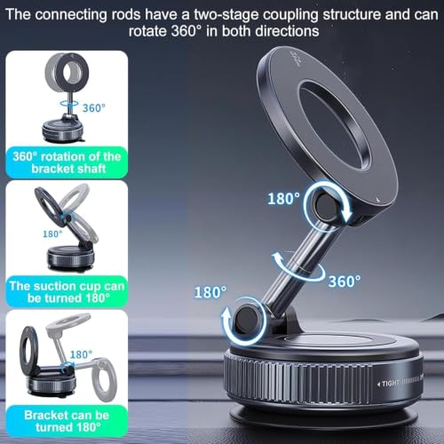 Image of Upgraded Vacuum Magnetic Phone Mount, 360 Adjustable Strong Suction Cup Mobile Holder for Car Dashboard, Windshield, Mirror, Gym & Shower, Universal Compatible with All Smartphones (with Arm)
