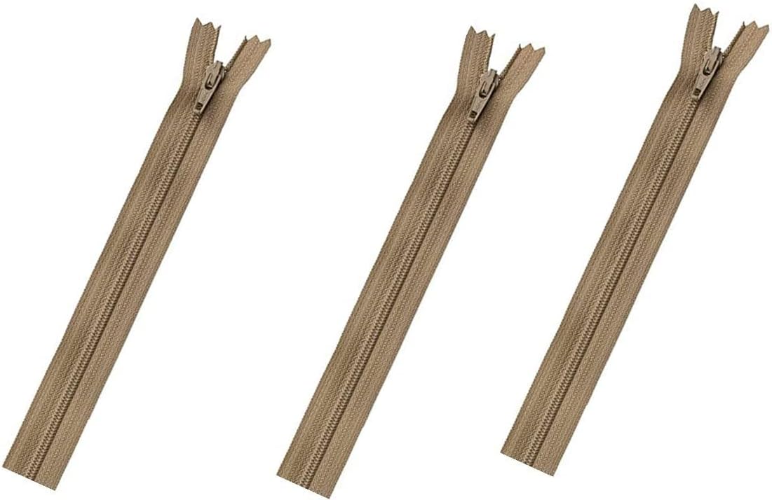 Skirt & Dress Nylon Coil Lightweight YKK Closed Bottom Zippers for Sewing Craft & Apparel - Choose Your Length - Aztec Beige #896 - Made in The United States (3 Zippers Per Pack) (18" Inches)