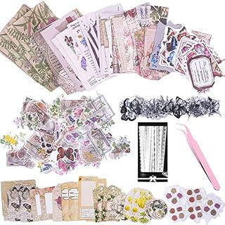 290pcs Aesthetic Scrapbooking Stickers Paper Pack, DIY Decorative Paper Retro Flowers Journaling Supplies Stickers Paper Kit for Scrapbook Supplies Journal Kit (Retro Flower Life)
