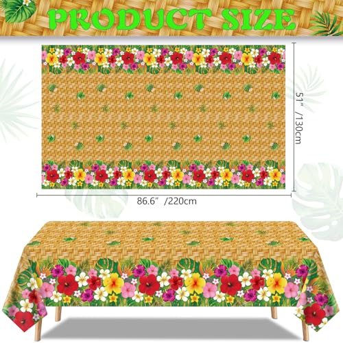 Image of 4 Pcs Hawaiian Luau Tablecloths Hawaiian Luau Table Cloths Tropical Palm Leaves Tablecloth 86 x 51 in Palm Leaves Table Cloth Baby Birthday Party Summer Pool Tropical Party Decorations (4)