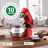 Bosch MUM Seria 8 OptiMUM, wielofunkcyjny robot kuchenny, 1600 W, 7 ustawień prędkości, mikser planetarny do ubijania i wyrabiania ciast, misa ze stali nierdzewnej 5,5 l, kolor wiśniowy, MUM9A66N00